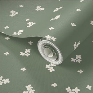 Orange Blossom On Green Floral Wallpaper | Peel and Stick | Removable Woven Wallpaper | Backdrop | Renter Friendly Wallpaper | Nature