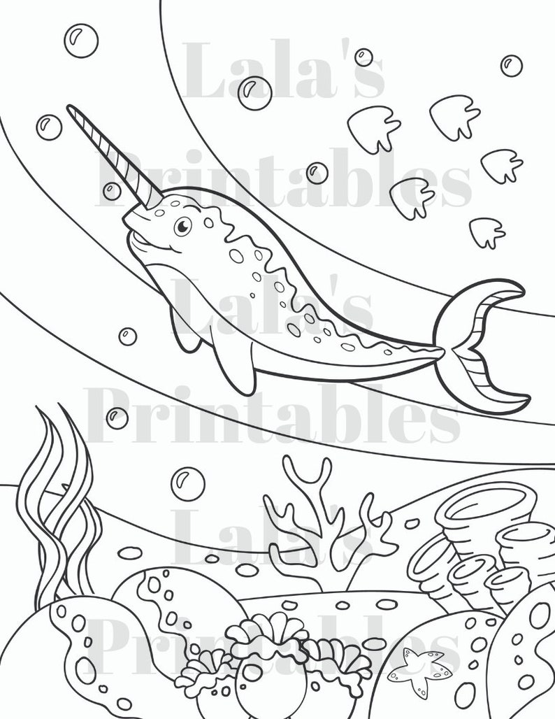 Five Narwhal Coloring Pages Set Printable Digital Download | Etsy