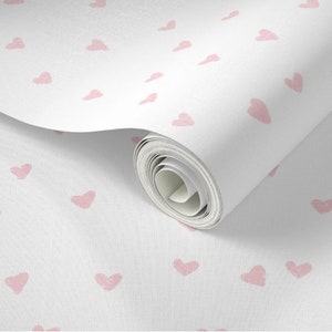 Pink Linen Hearts Wallpaper | Peel and Stick | Removable Woven Wallpaper | Backdrop Image | Renter Friendly Wallpaper