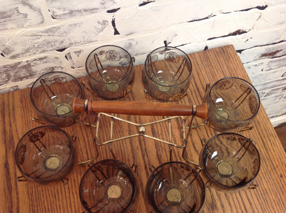 Vintage Bar Glasses in Caddy Etsy