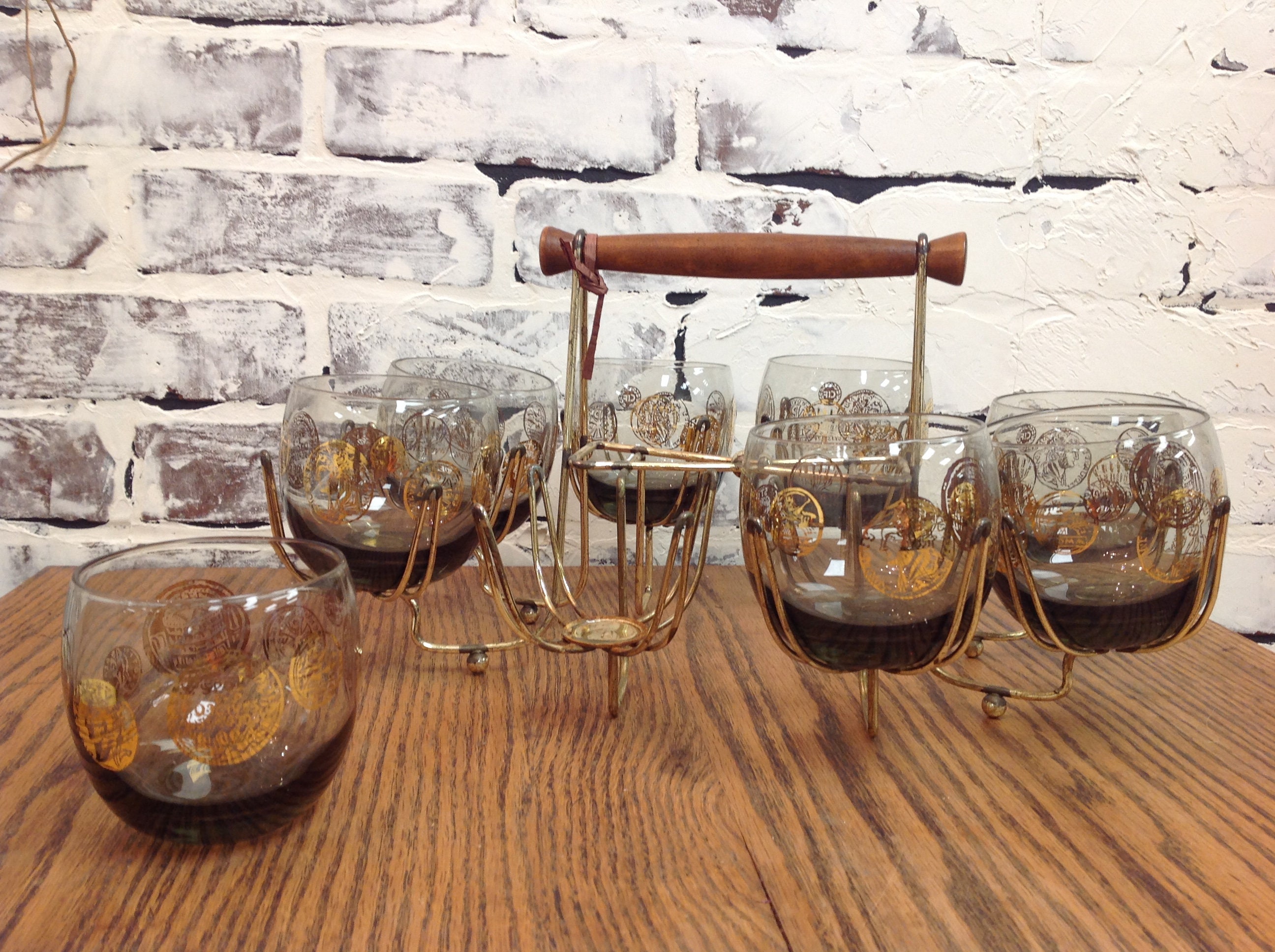 Vintage Bar Glasses in Caddy Etsy