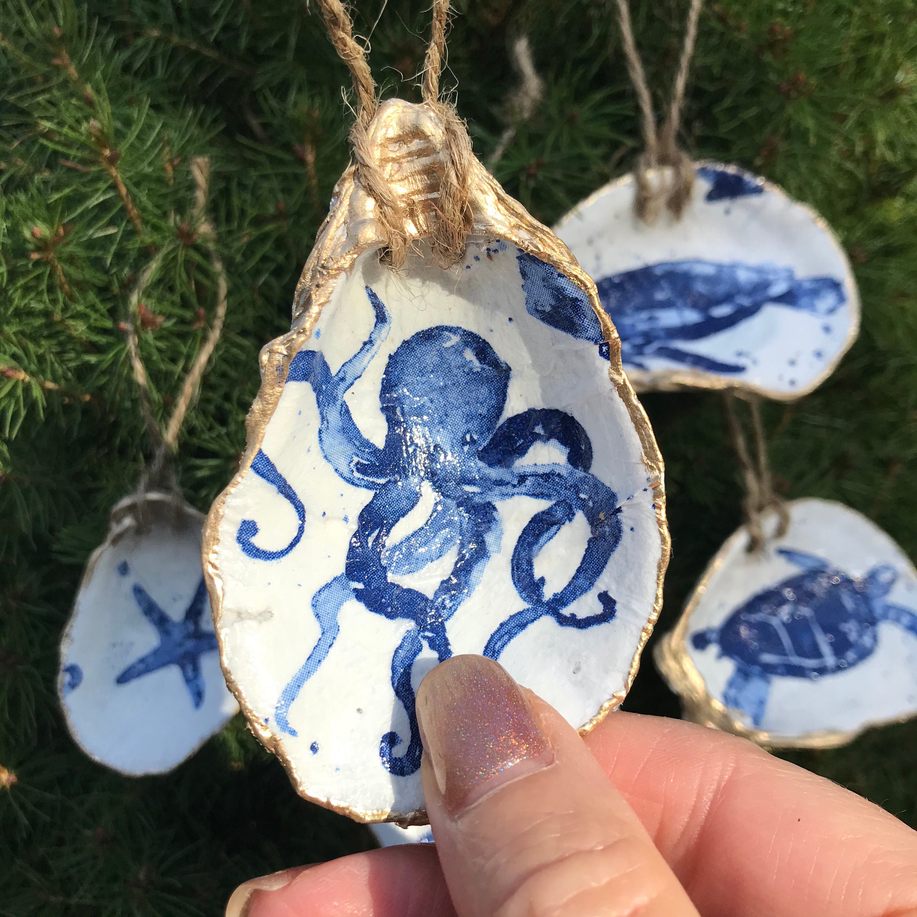 Nautical Oyster Shell Ornaments Set of 5 Etsy