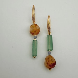 Citrin und Aventurin Asymmetrische Gold Ohrringe | Statement Edelstein Ohrringe |  Asymmetrische Citrin Ohrringe | Natürliche Citrin Ohrringe