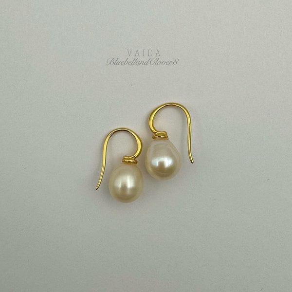 Freshwater Pearl 14k Gold over Sterling Silver Drop Earrings | Pearl Drop Earrings | Wedding earrings | Petite Pearl drop earrings