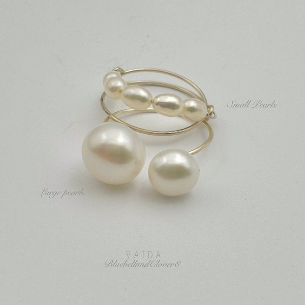 Delicate Sterling Silver and Pearls Criss Cross Ring | X ring | Natural Pearl Ring | Sterling Silver Pearl Ring | Wired Pearl Ring