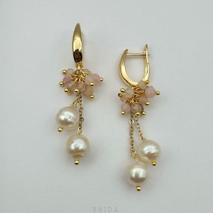 Natural Freshwater Baroque Pearl Pink Tourmaline pink Morganite Earrings| Pearl Earrings | Baroque Pearl Earrings | Statement Earrings
