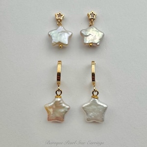 Baroque Pearl Star drop earrings | Pearl Earrings | Pearl Star stud or Hoop earrings | Bridal earrings
