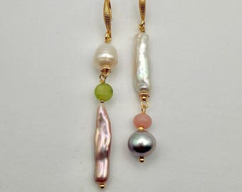 Biwa Pearl asymmetric Earrings | Biwa Pearl drop earrings | Baroque Pearl earrings | Mix Pearl drop earrings