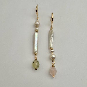 Biwa Pearl asymmetrische oorbellen | Biwa Pearl-oorbellen | Barokke pareloorbellen | Pareloorbellen | Sierlijke oorbellen