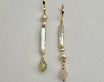Biwa Pearl asymmetric Earrings | Biwa Pearl drop earrings | Baroque Pearl earrings | Pearl drop earrings | Dainty earrings