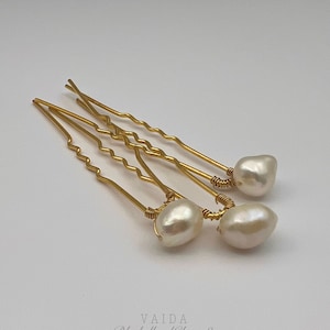 Natural Freshwater Baroque Pearl Hair Pins, Freshwater Pearl Hairpins Bride, Bridesmaids Natural Freshwater Pearl Hair Pin Set Gold image 1