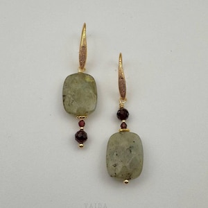 Asymmetric Labradorite and Garnet 14k Gold fille Earrings | Labradorite Earrings | Asymmetric Earrings | Gemstone earrings