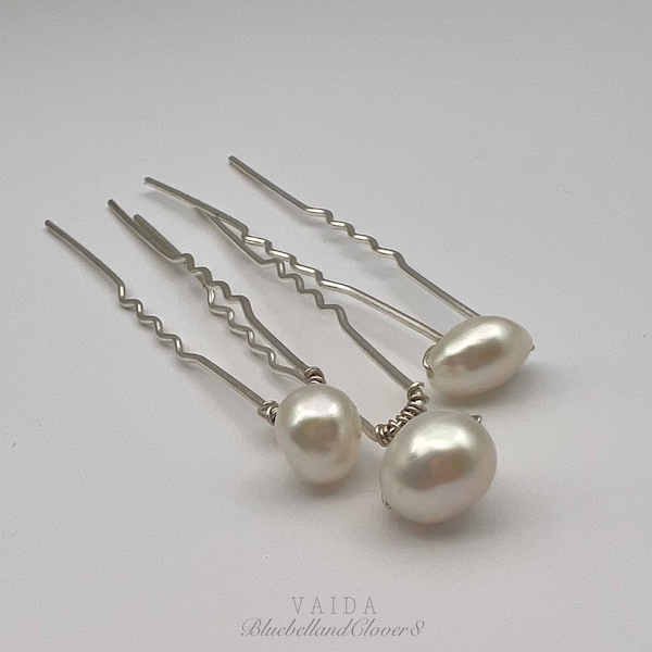 Natural Freshwater Baroque Pearl Hair Pins, Freshwater Pearl Hairpins Bride, Bridesmaids Natural Freshwater Pearl Hair Pin Set Silver
