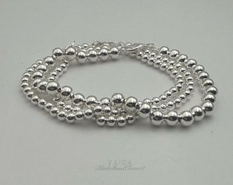 Sterling Silver Ball Bracelet 6 mm and 4mm | Classic Silver Ball Bracelet | Stackable Silver Bracelet