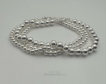 Sterling Silver Ball Bracelet 6 mm and 4mm | Classic Silver Ball Bracelet | Stackable Silver Bracelet | 6mm silver beaded bracelet