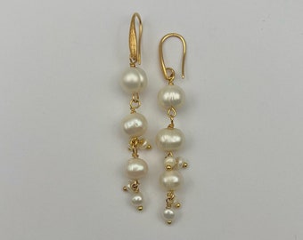 Pearl Long Dangle Drop Earrings | 14k gold filled Pearl Earrings | Wedding Earrings | Bride Pearl Earrings | Long Pearl Earrings