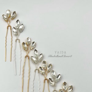 Gold or Silver Crystal Leaf Bridal Hair Pin | silver or gold Wedding Hair pins | Hair Pins for Bride | Crystal Leaves Hair pins