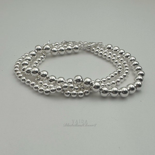 Sterling Silver Ball Bracelet 6 mm and 4mm | Classic Silver Ball Bracelet | Stackable Silver Bracelet | 6mm silver beaded bracelet