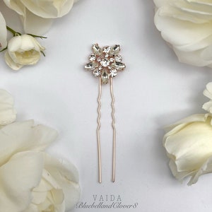 Rose Gold Crystal Flower Bridal Hair Pin | Wedding Hair pins |Rose gold Hair Pins for Bride | Crystal Flower Hair pins | Rhinestone Hair Pin