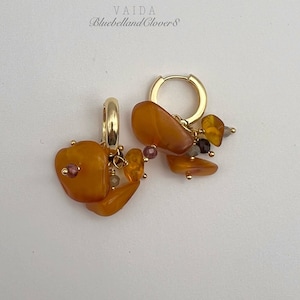 Natural Butterscotch Baltic Amber Gold Hoop earrings | Baltic Amber Earrings | Natural Amber | Raw Amber | Untreated Amber Earrings
