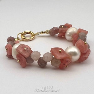 Pink Turmalin Dark Madagascar Rosenquarz und Perle Edelstein Armband | Turmalin und Perlen Armband | Rosa Turmalin Armband