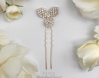 Rose Gold Crystal Leaf Bridal Hair Pin | Wedding Hair pins |Rose gold Hair Pins for Bride | Crystal Flower Hair pins | Rhinestone Hair Pin