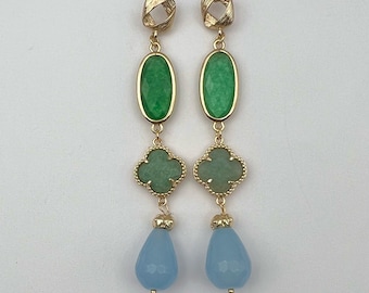 Multi Gemstone Statement earrings | Multi stone earrings | Large stone earrings | Large Dangle Earrings | Green & Blue gemstone earrings