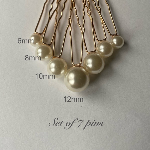 Large Pearl Bridal hair pins set of 7 Mixed Size pearls | Pearl Wedding hair pins | Pearl Bridal hair pins | Pearl Wedding hair accessories