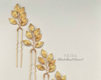 Gouden bladeren bruids haarspelden | Bruiloft haarspelden | Elegant en delicaat bladgoud bruidshoofddeksel | Gouden bladeren haarspelden | Griekse goddin