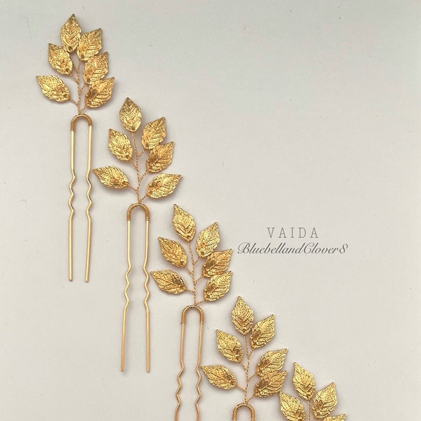 Gold Leaves Bridal Hair Pins | Wedding Hair Pins | Elegant and Delicate Gold Leaf Bridal Headpiece | Gold Leaves Hairpins | Greek Goddess