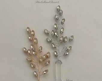 Elegant Gold or Silver Crystal Leaf Bridal Hair Pin | Wedding Hair pins | Hair Pins for Bride |Bridal pin | Gold Crystal Leaves Hair pin