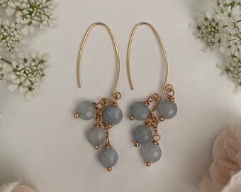 Natural Aquamarine Gold Long Dangle  Earrings | Gold Aquamarine Earrings | Gemstone earrings | Aquamarine Drop earrings | Long Earrings