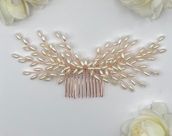 Bridal Rose Gold & Pearl Hair Comb | Pearl Headpiece | Bridal Hair Comb | Pearl Hair Comb | Wedding Hair Accessory | Rose Gold pearls comb
