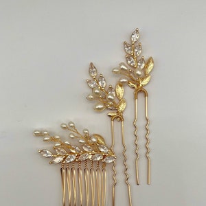 Natural pearl Gold Leaves Hairpin | Pearl Gold Leaves hair pin | Natural Pearl Hairpiece | Bridal Headpiece | Natural real pearl hair comb