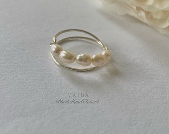 Delicate Sterling Silver and Pearls Criss Cross Ring | X ring | Natural Pearl Ring | Sterling Silver Pearl Ring | Wired Pearl Ring