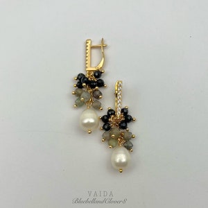 Natural Baroque Pearl Blue sapphire Gold Filled Earrings | Baroque Pearl Earrings | Statement gemstone Earrings | Sapphire Earrings
