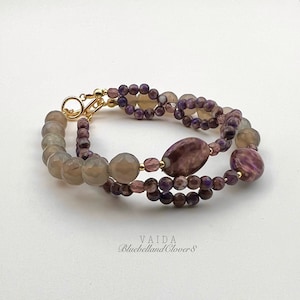 Natural Amethyst and Grey Agate Bracelet | Gemstone Bracelet | Amethyst Bracelet | Natural Amethyst bracelet | Grey Agate Bracelet