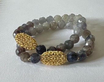 Iolite gold Bracelet | Water sapphire bracelet | Iolite jewellery | Iolite stack bracelet | Cordierite Bracelet | Water Sapphire Jewellery