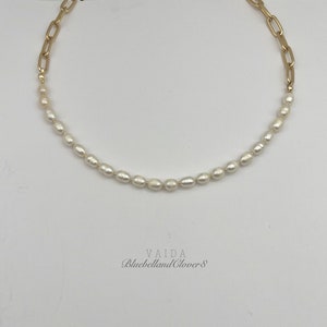 Kette & Süßwasserperle Halskette | Perlenkette Halskette | Multi Way Perlenkette Choker Halskette | Halb Perle, halb Kette