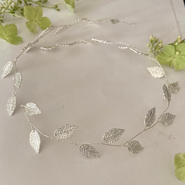 Silver Bridal Leaf Tiara | Wedding Hair Accessory  | Silver Leaves Hair Vine|Silver Laurel Leaves Headpiece |Silver Leaves wreath