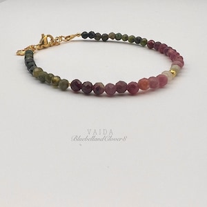 Dainty Watermelon Tourmaline Gemstone Gold Fill Bracelet | Watermelon Tourmaline Bracelet | Multicolour Watermelon Tourmaline Bracelet