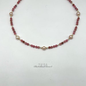 Collares de perlas rosas de rodocrosita y piedras preciosas de piedra lunar / Collar de rodocrosita brasileña / OOAK