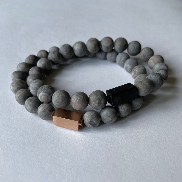 Matte Maifan Stone Mens Bracelet, Healing Stone Bracelet, Healing Minerals, Holistic Bracelet, Fashion Bracelet, Yoga Bracelet, Grey stone