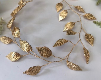 Gold Bridal Leaf Tiara | Wedding Hair Accessory | Bridal Leaf Crown | Gold Leaves Hair Vine|Gold Laurel Leaves Headpiece |Gold Leaves wreath