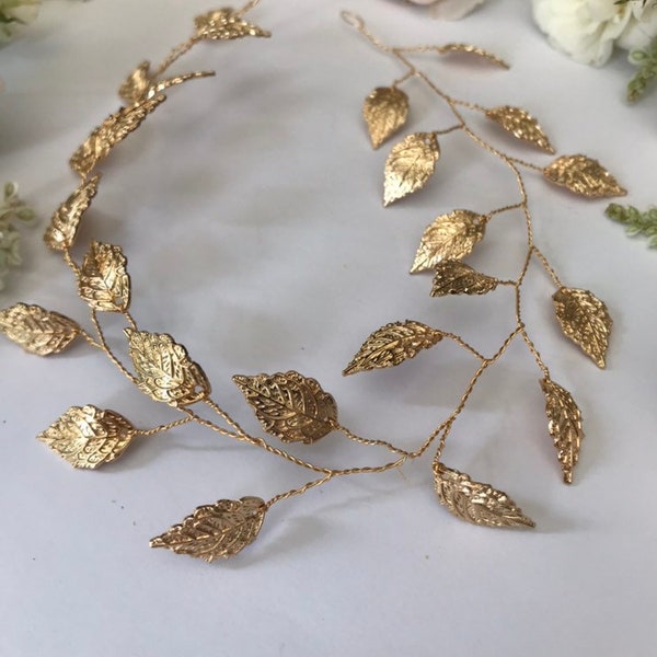 Gold Bridal Leaf Tiara | Wedding Hair Accessory | Bridal Leaf Crown | Gold Leaves Hair Vine|Gold Laurel Leaves Headpiece |Gold Leaves wreath