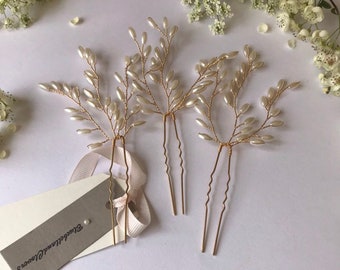 Gold wired Pearl Branch Bridal or Bridesmaid  hair pins sets | Wedding Hairpins | Hair Pin for Bride |Bridal Headpiece | Pearl Hairpins
