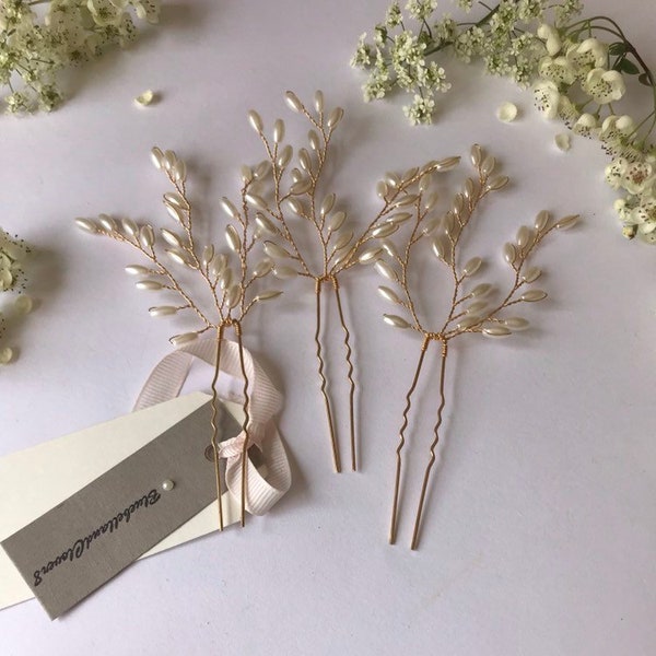 Gold wired Pearl Branch Bridal or Bridesmaid  hair pins sets | Wedding Hairpins | Hair Pin for Bride |Bridal Headpiece | Pearl Hairpins