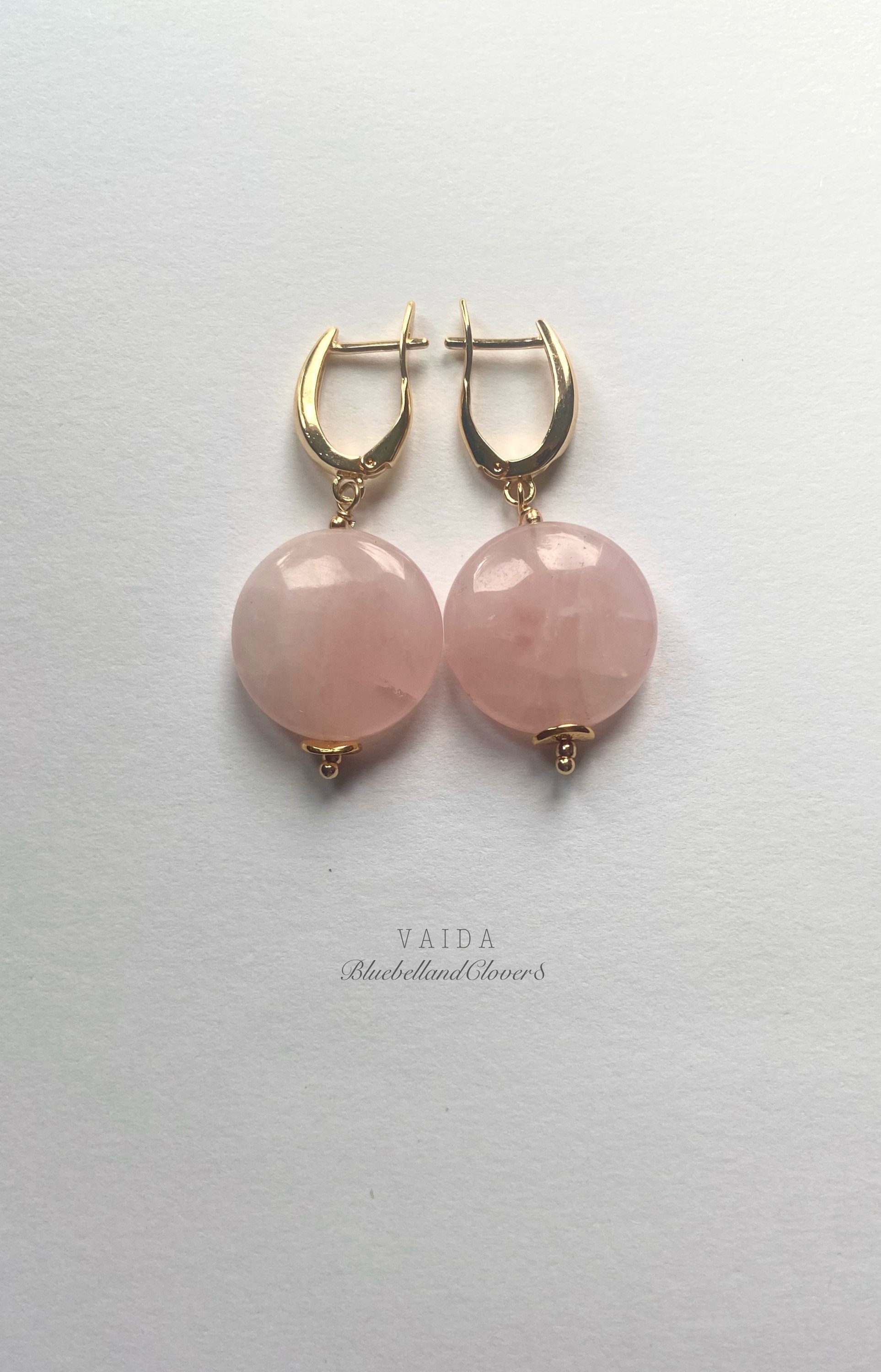 Large Rose Quartz Gold Earrings | Rose Quartz Earrings| | Gemstone earrings | Pink stone earrings | Chunky Earrings | Gift for her