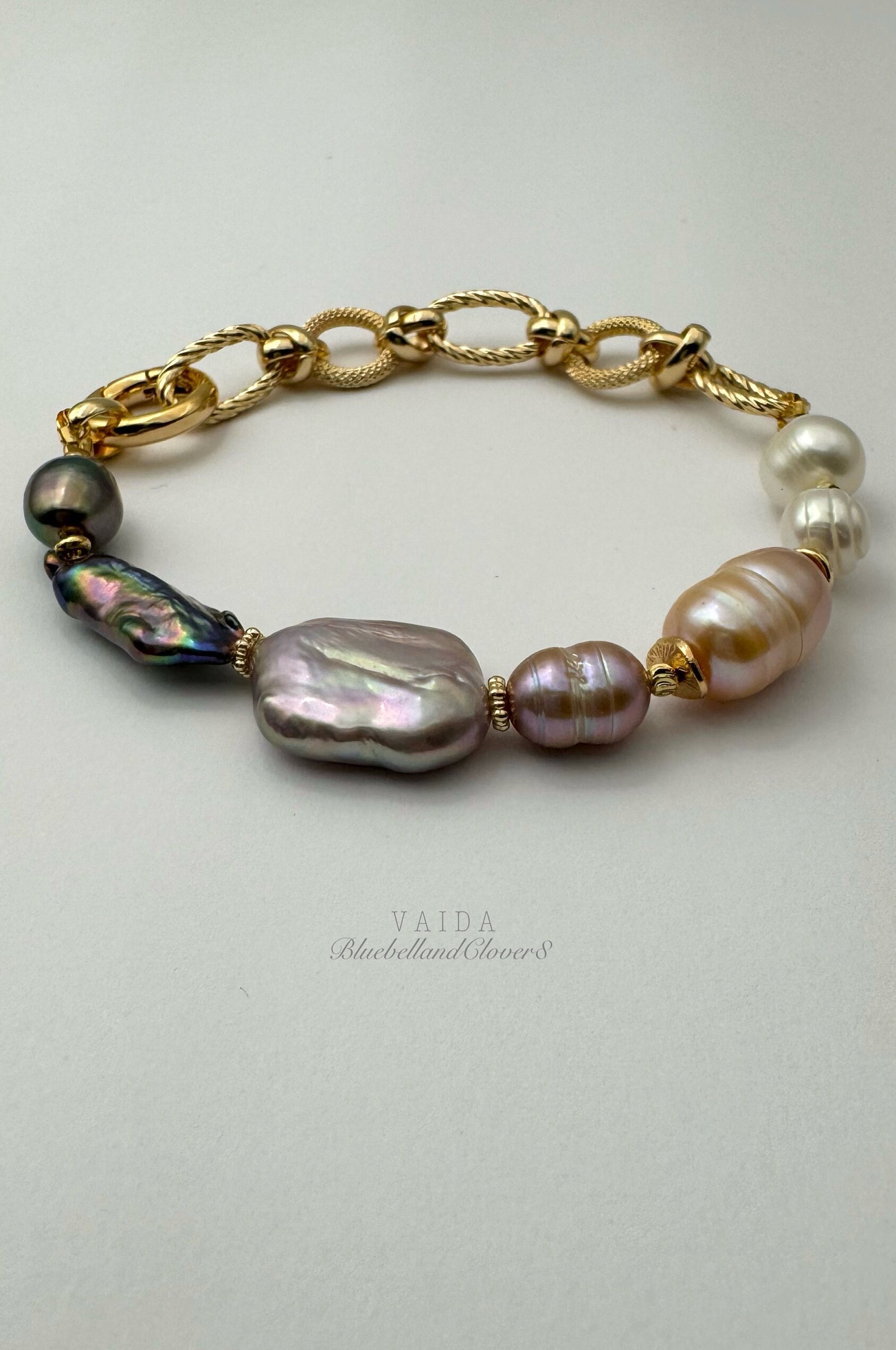 Keshi Pearl Chunky Chain 14k Gold Filed Bracelet, Statement Keshi Pearl Chunky Chain 14k Gold Filed Bracelet, Statement