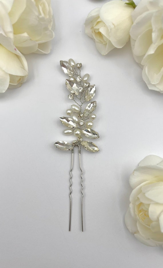 Silver Crystal Hair Pin| Wedding Hairpin | Hair Pin for  display picture 2